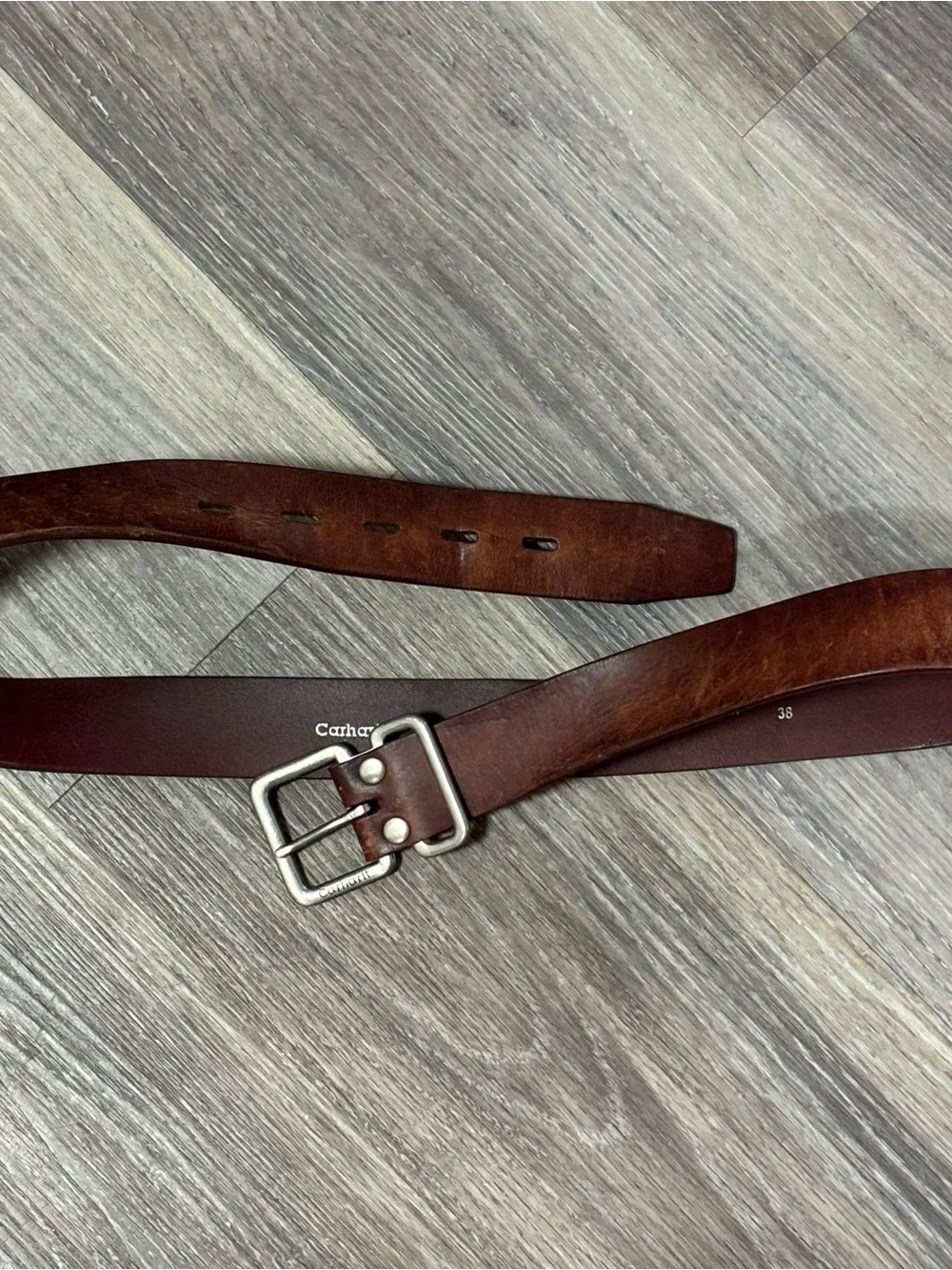 Carhartt A235 Vintage Brown Leather Belt – Genuine Cowhide Leather Size 38